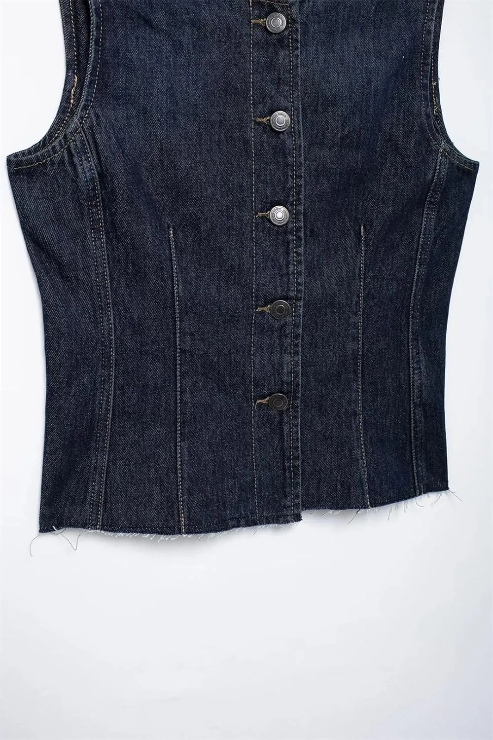 Women Denim Chic Single Breasted Tank Top O-Neck Sleeveless Classic Slim Waistcoat Vests
