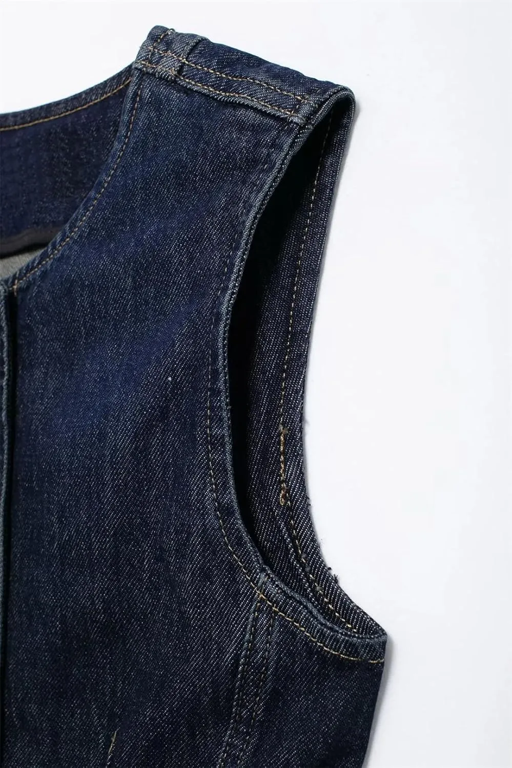 Women Denim Chic Single Breasted Tank Top O-Neck Sleeveless Classic Slim Waistcoat Vests