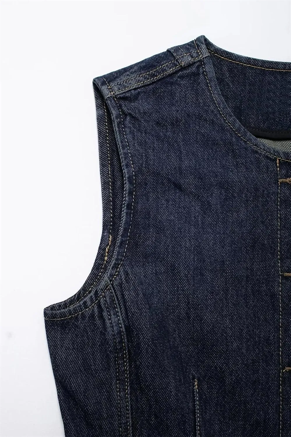 Women Denim Chic Single Breasted Tank Top O-Neck Sleeveless Classic Slim Waistcoat Vests
