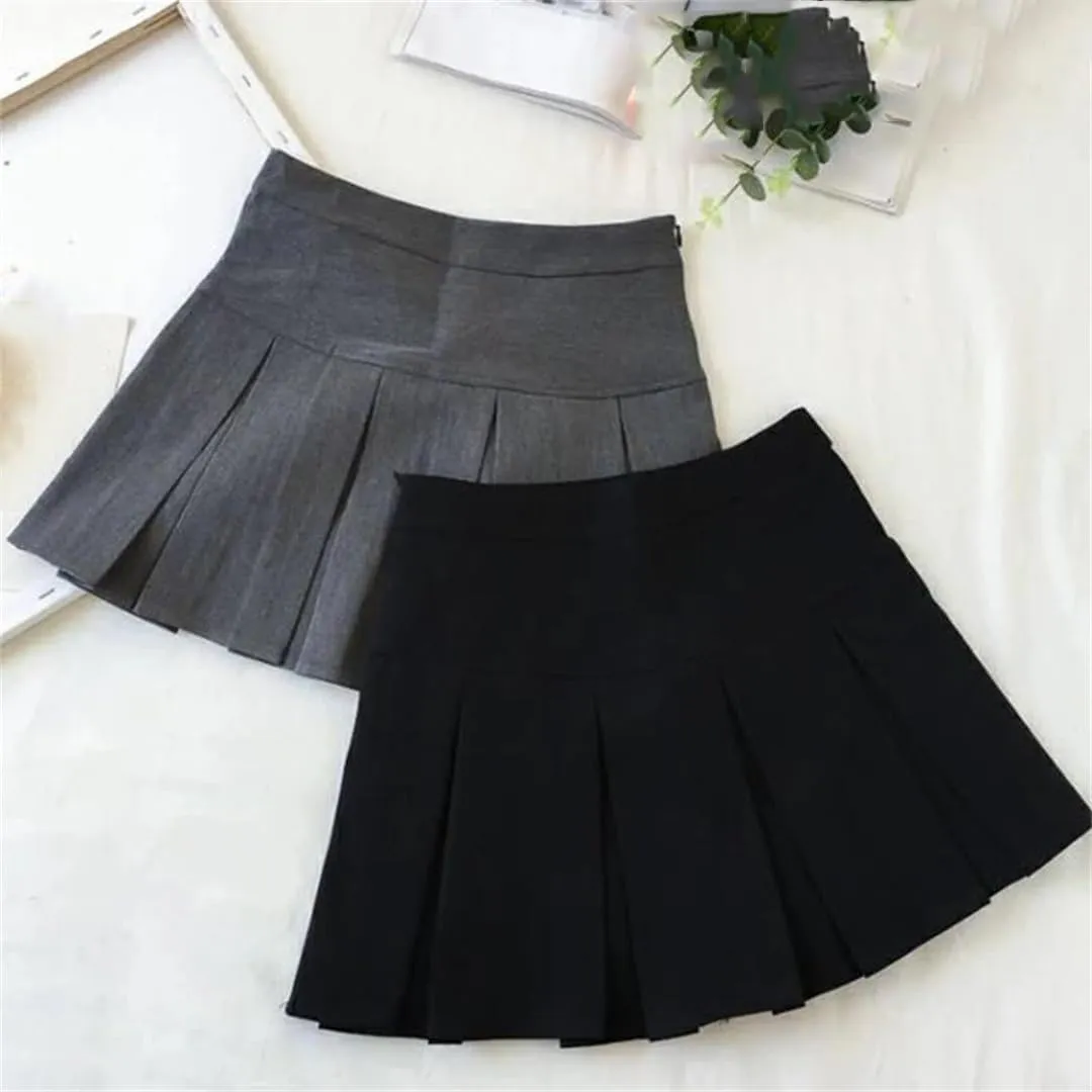 Women Fashion A Line Pleated Skirt High Waist Zipper Student Mini Suit Skirt