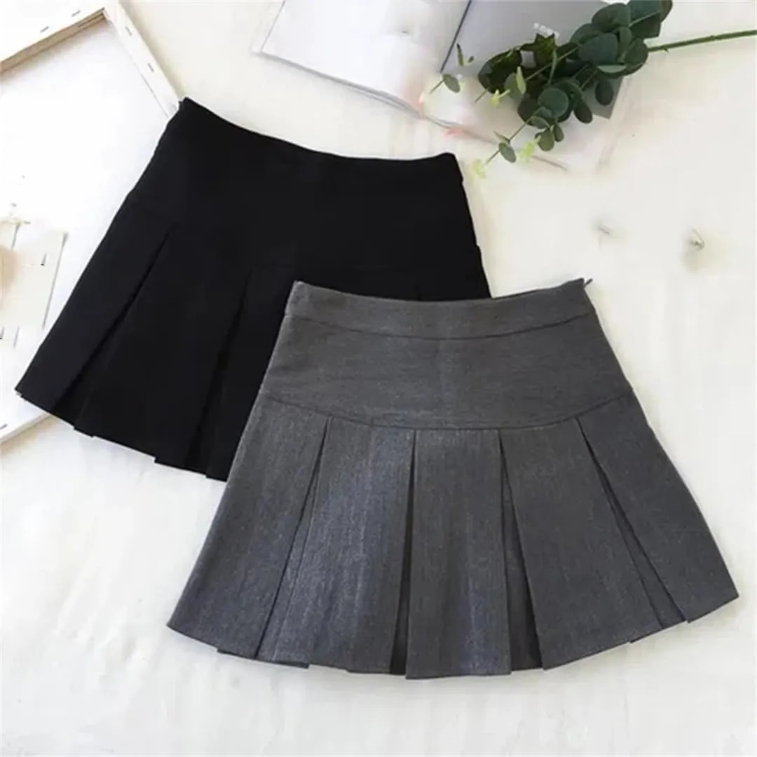 Women Fashion A Line Pleated Skirt High Waist Zipper Student Mini Suit Skirt