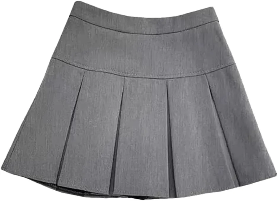 Women Fashion A Line Pleated Skirt High Waist Zipper Student Mini Suit Skirt