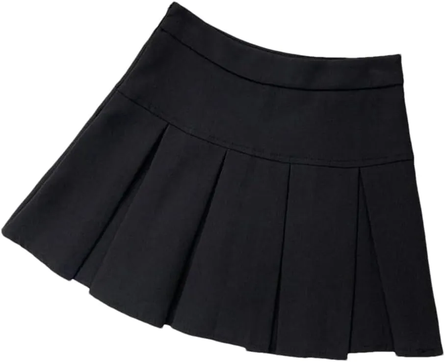 Women Fashion A Line Pleated Skirt High Waist Zipper Student Mini Suit Skirt