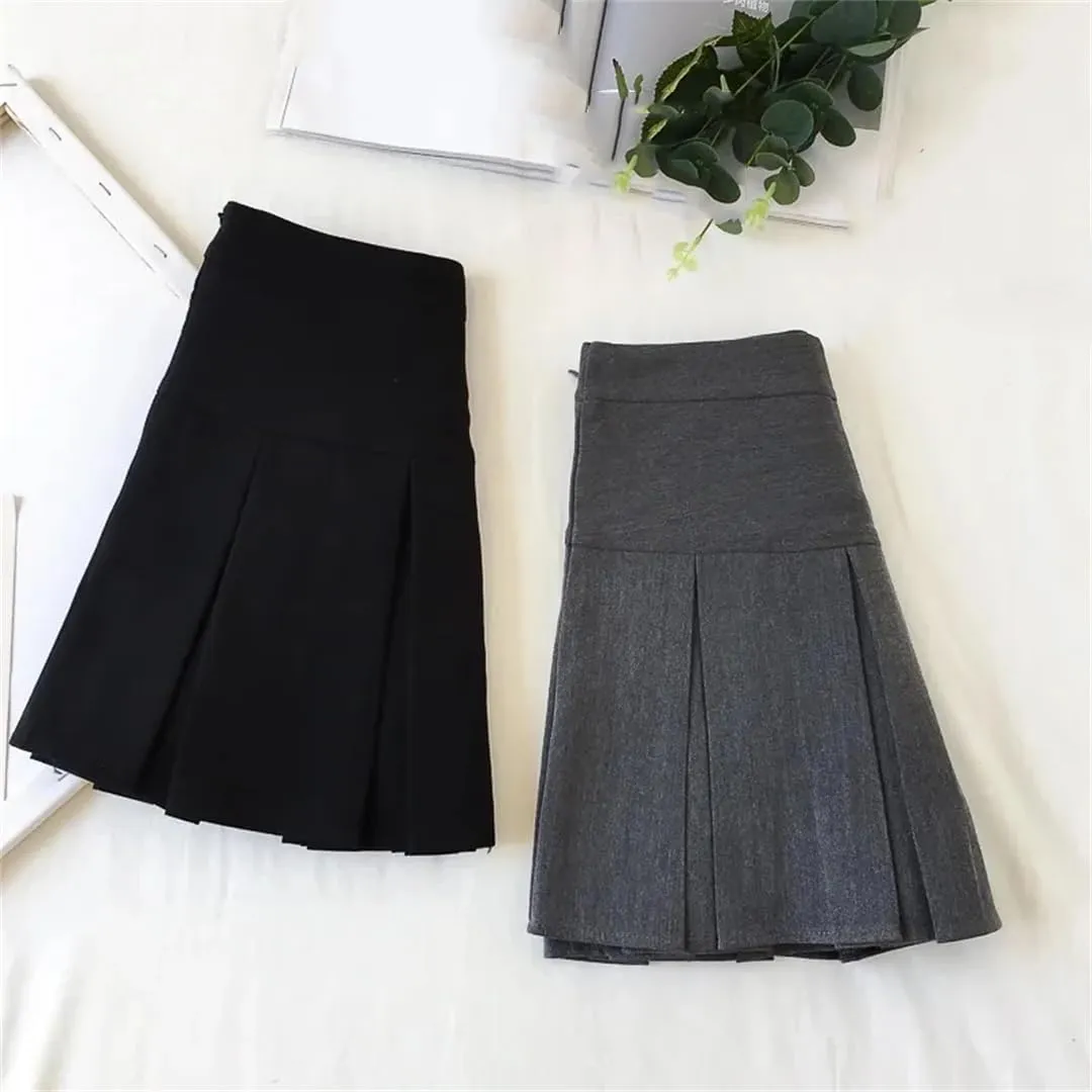 Women Fashion A Line Pleated Skirt High Waist Zipper Student Mini Suit Skirt