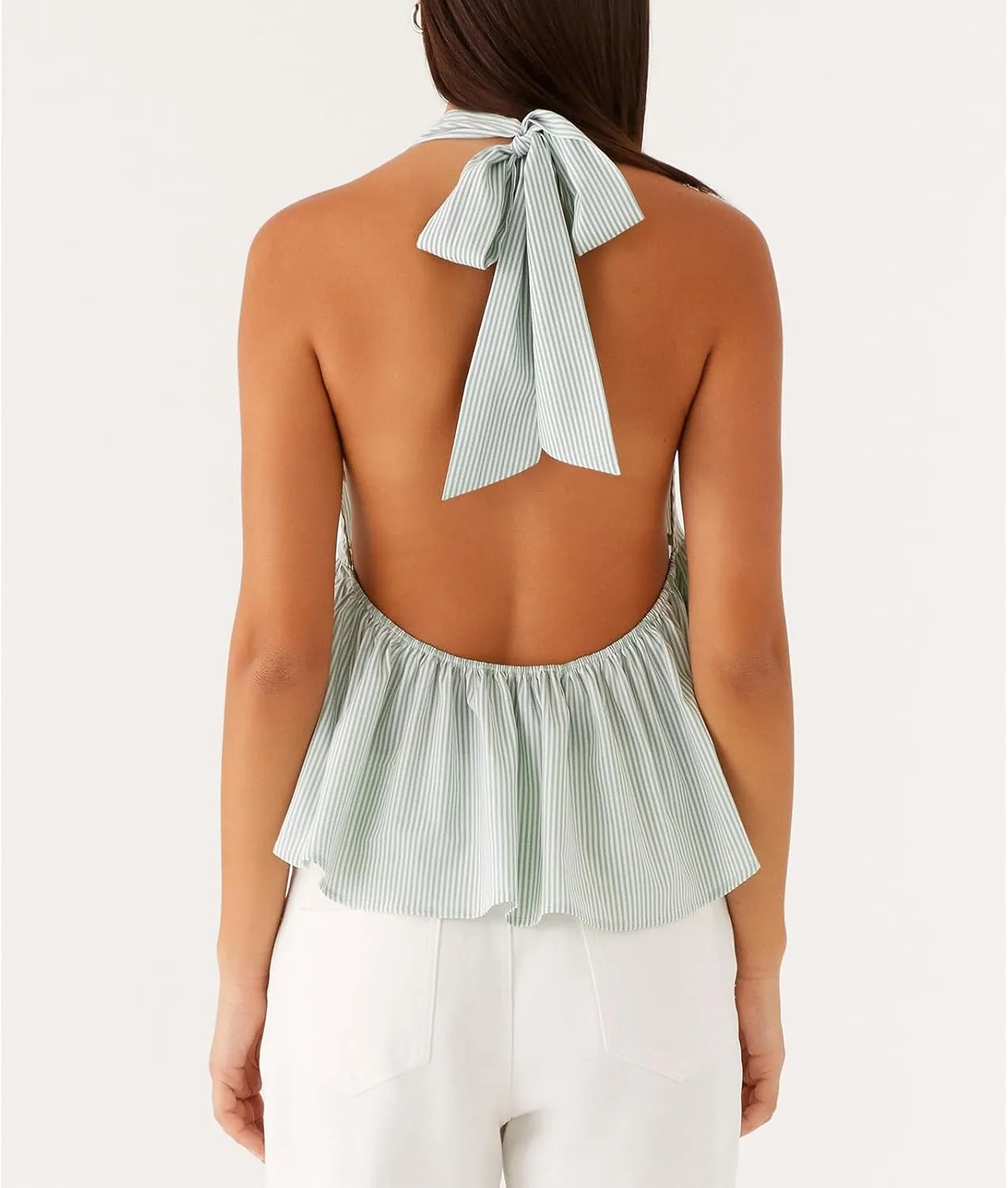 Women Floral Halter Deep V Neck Tank Top Y2K Ruffle Hem Tie Backless Wrap Crop Vest Sexy Bodycon Going Out Tops