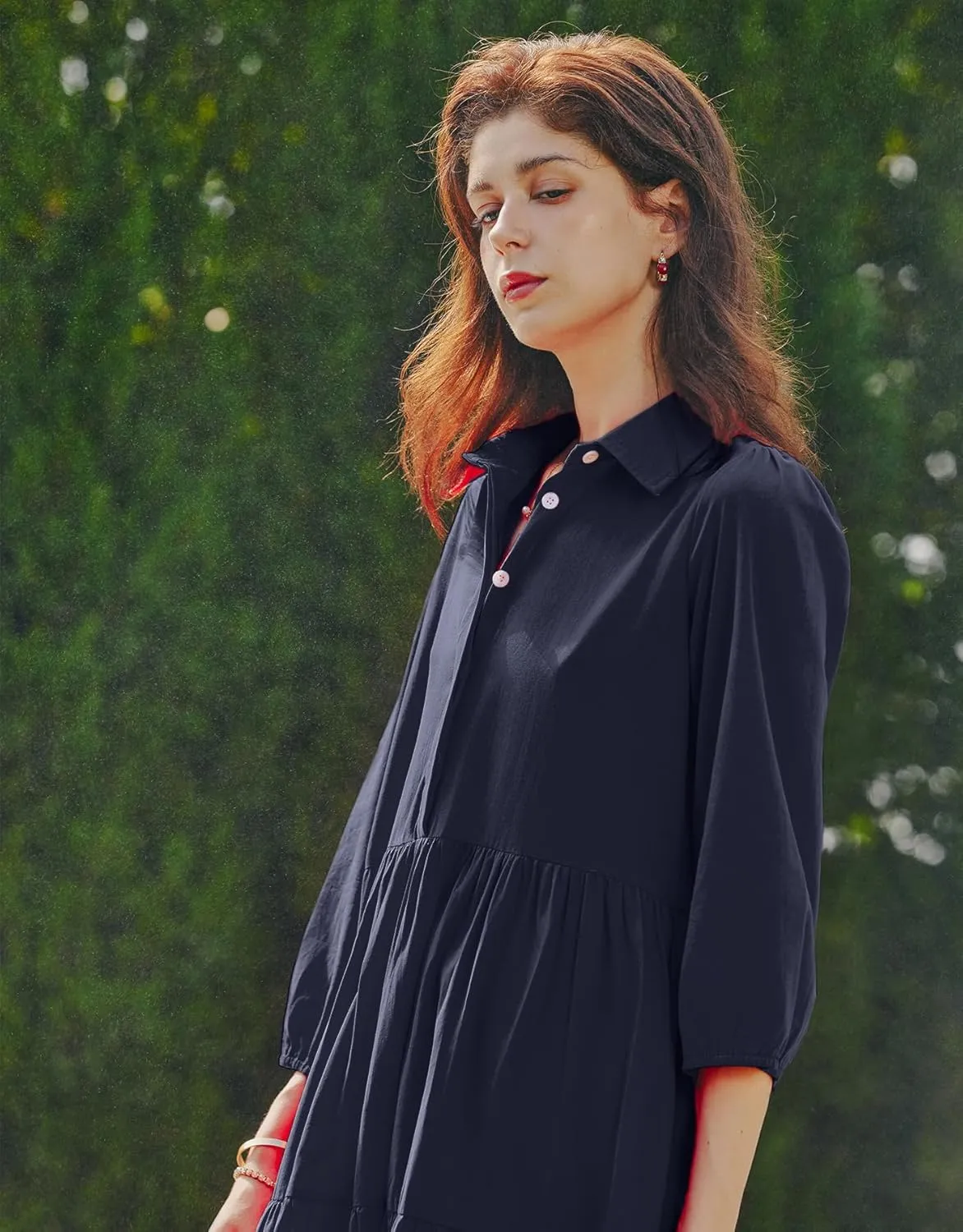 Women Flowy Maxi Shirt Dress Casual Button Down V Neck Ruffled Beach Long Dresses with Pockets