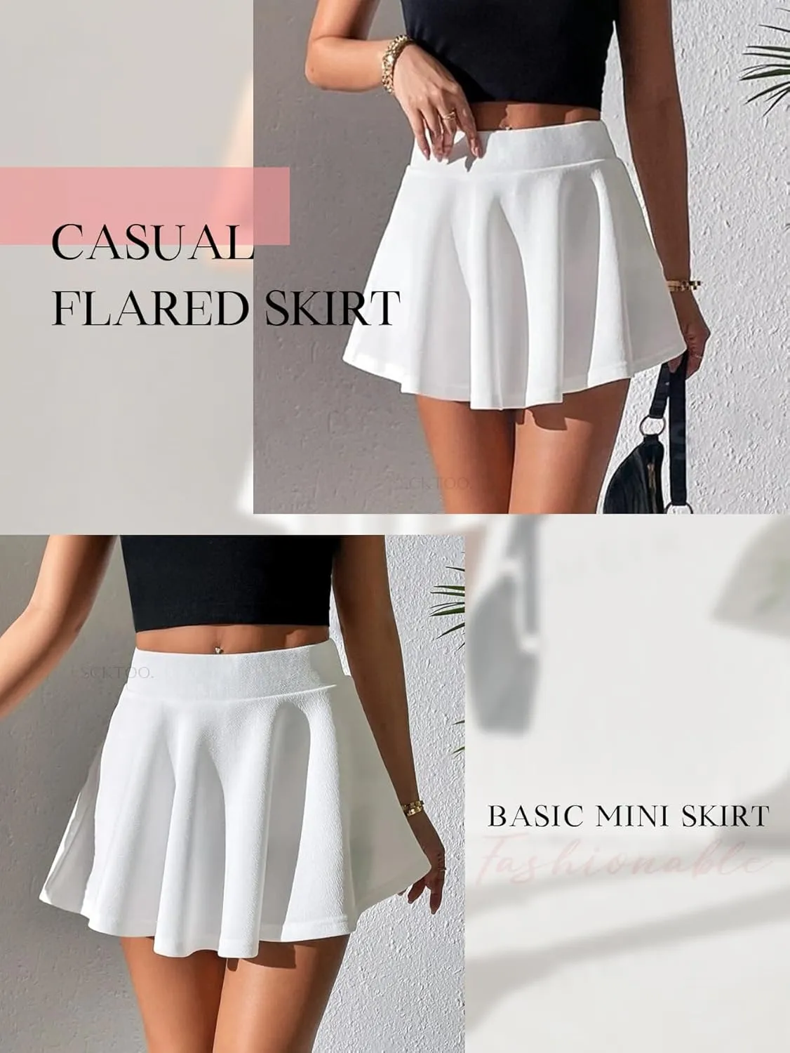 Women High Waist Flowy Basic Versatile Stretchy Flared Casual Pleated Mini Skirts with Lining Shorts
