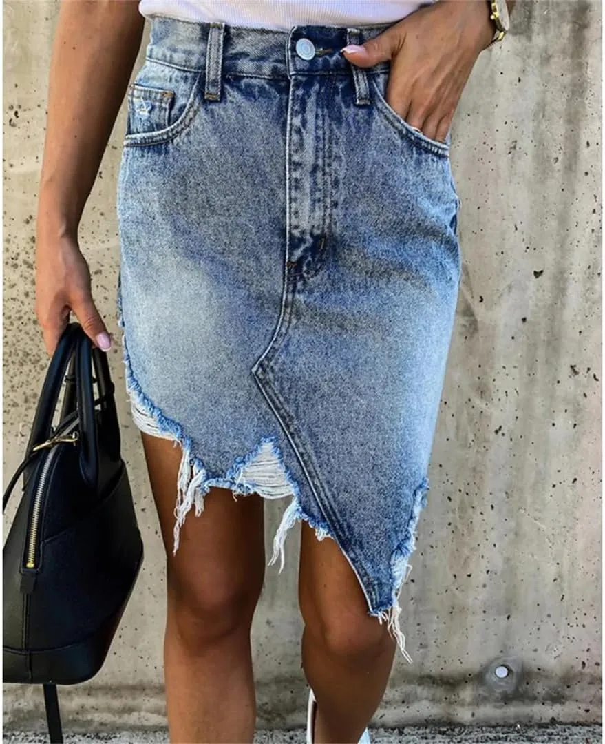 Women High Waist Straight Elegant Ripped Mini Dress Irregular Wide Leg Shorts Skirts