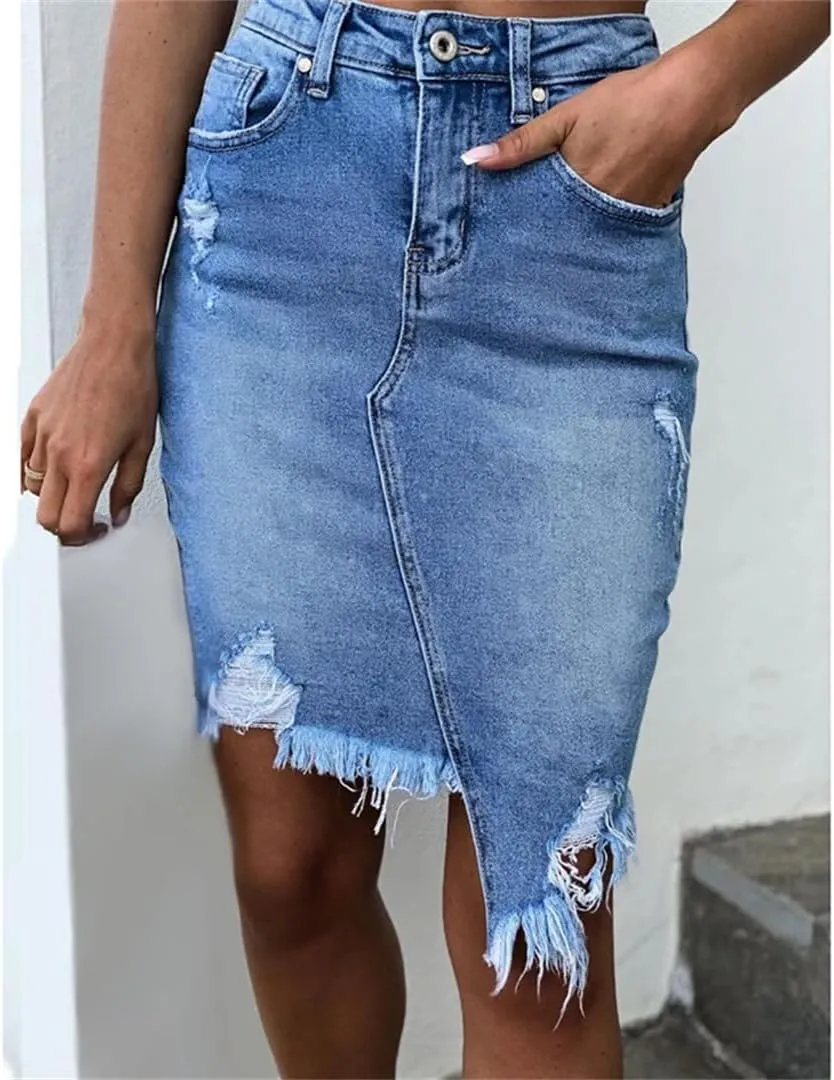 Women High Waist Straight Elegant Ripped Mini Dress Irregular Wide Leg Shorts Skirts