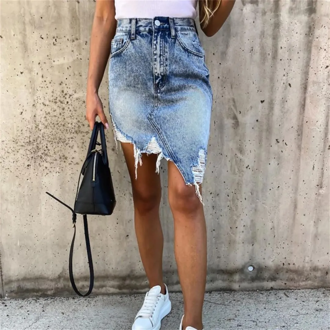 Women High Waist Straight Elegant Ripped Mini Dress Irregular Wide Leg Shorts Skirts