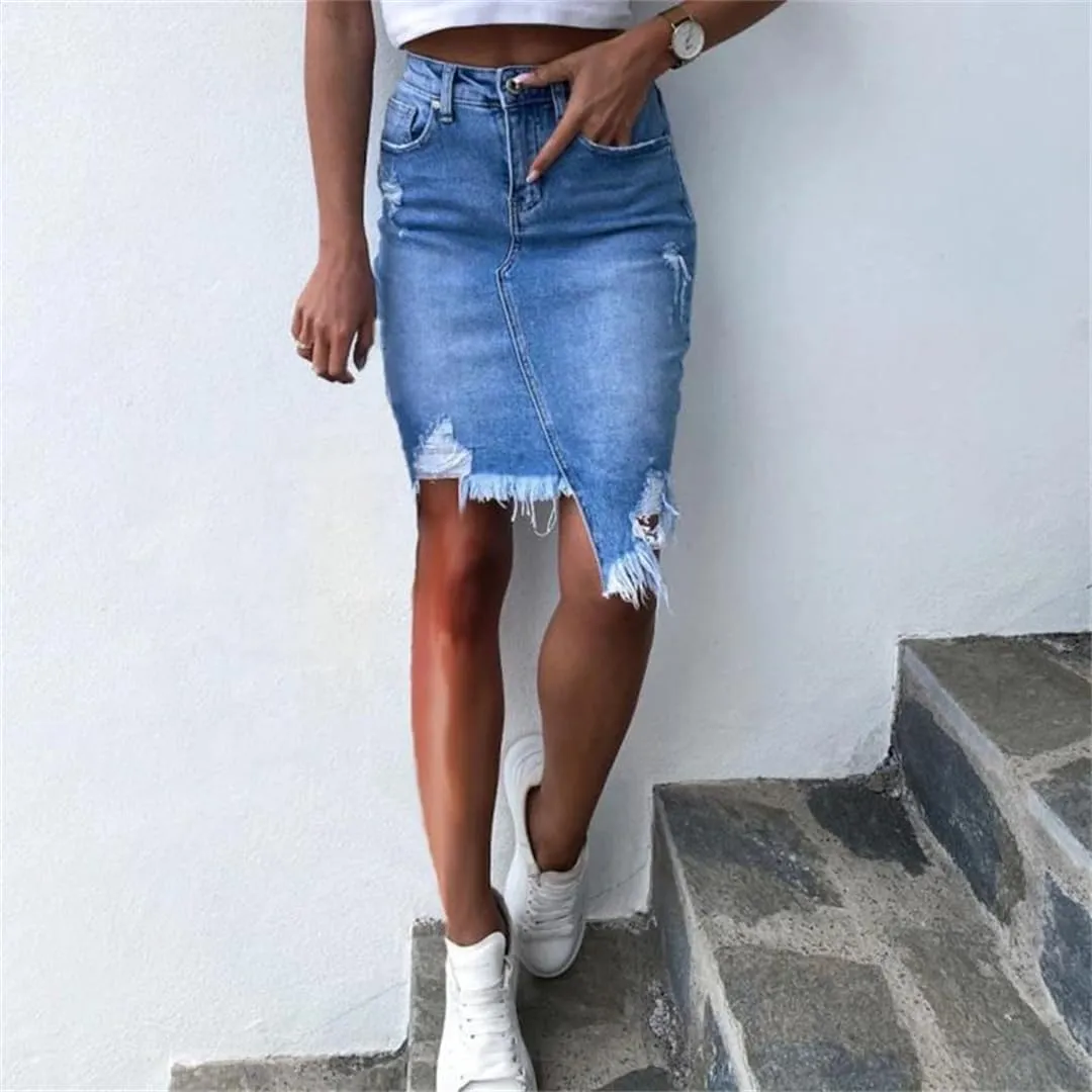 Women High Waist Straight Elegant Ripped Mini Dress Irregular Wide Leg Shorts Skirts