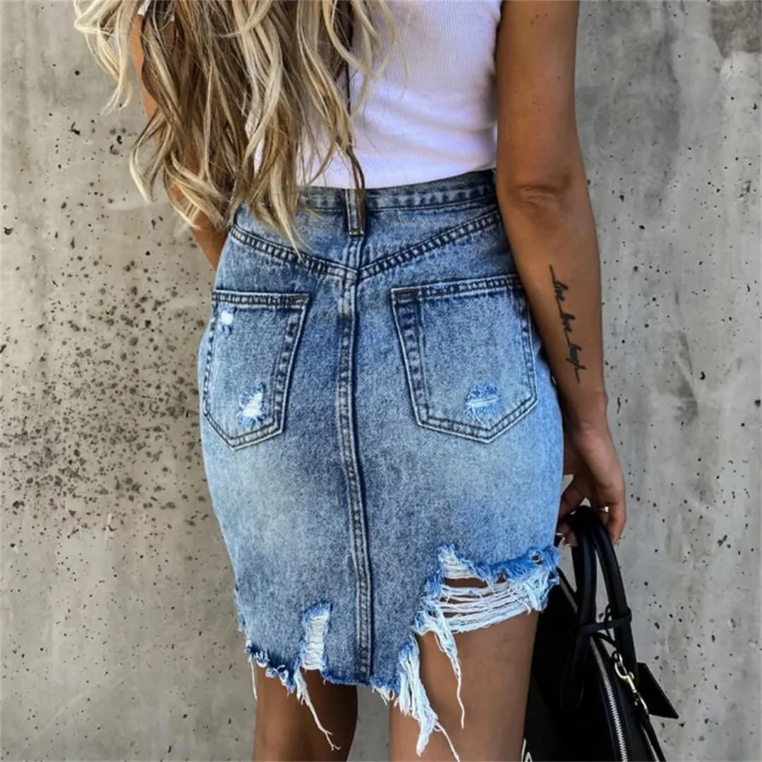 Women High Waist Straight Elegant Ripped Mini Dress Irregular Wide Leg Shorts Skirts