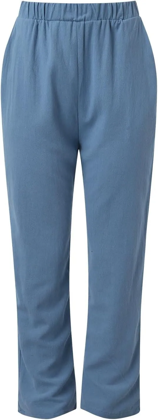 Women High Waisted Wide Leg Pants Fashion Drawstring Elastic Trousers Comfy Straight Leg Long Pants with Pockets