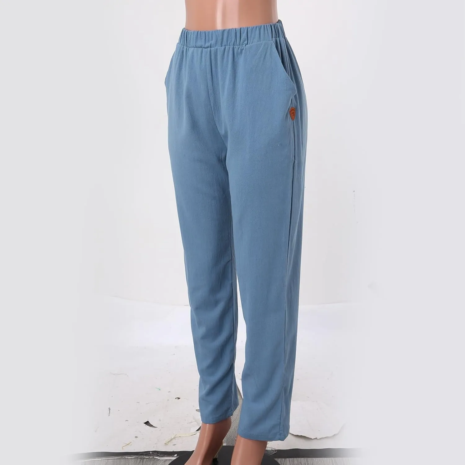 Women High Waisted Wide Leg Pants Fashion Drawstring Elastic Trousers Comfy Straight Leg Long Pants with Pockets