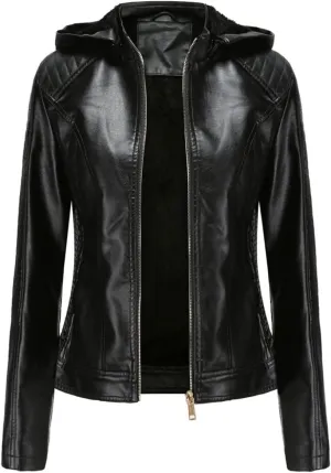 Women Jacket Autumn Winter Hooded Zipper Coat Women Thick Warm Faux Leather Jacket Lady Casual Moto Biker Outwear(XXXL)