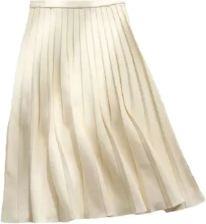 Women Knitted Midi Skirt A-Line High Waist Pleated Long Skirt