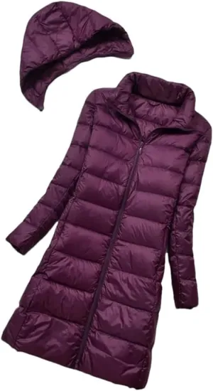 Women Midi Long Puffer Outerwear Warm Down Jacket Female Hooded Down Coat Parkas