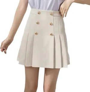 Women Office Summer Pleated Skirts High Waist Zipper Double Breasted Slim Mini Skirt