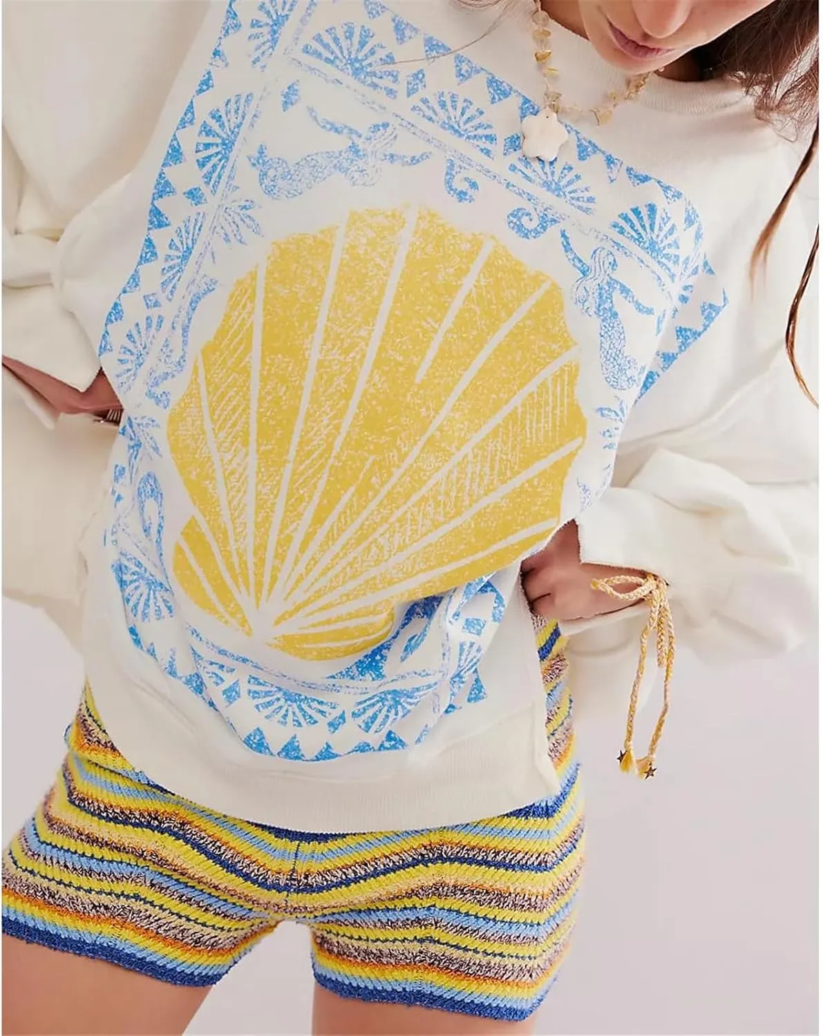 Women Oversized Graphic Sweatshirt Y2k Long Sleeve Vintage Crewneck Shirt Top Drop Shoulder Sweater Pullover