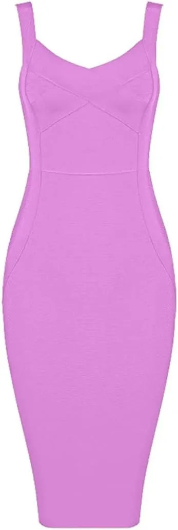 Women Pink Red Bodycon Knee Length Rayon Bandage Dress Evening Party Dress Vestidos