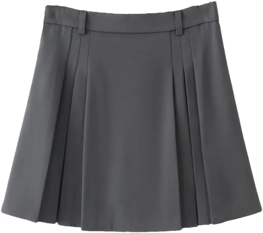 Women Pleated Skater Skirt Oversized Elastic Waist Casual Solid Color Mini Skirts