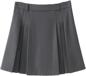 Women Pleated Skater Skirt Oversized Elastic Waist Casual Solid Color Mini Skirts