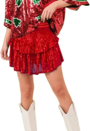 Women Sequin Mini Skirt Elastic High Waist Layered Hem A Line Ruffle Skirt Glitter Pleated Flowy Short Skirt