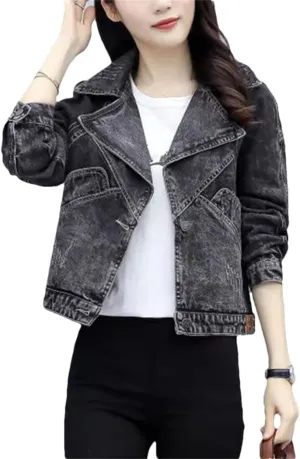 Women Spring Autumn Denim Jacket Korean Casual Female Outerwear Suit Collar Short Jean Jacket