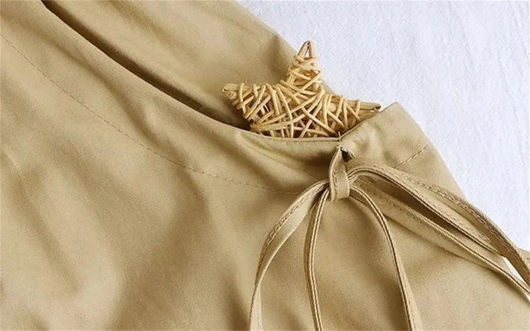 Women Spring Summer Solid Color High Waisted Long Skirt Drawstring Pocket A-Line Midi Skirts