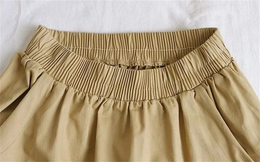 Women Spring Summer Solid Color High Waisted Long Skirt Drawstring Pocket A-Line Midi Skirts