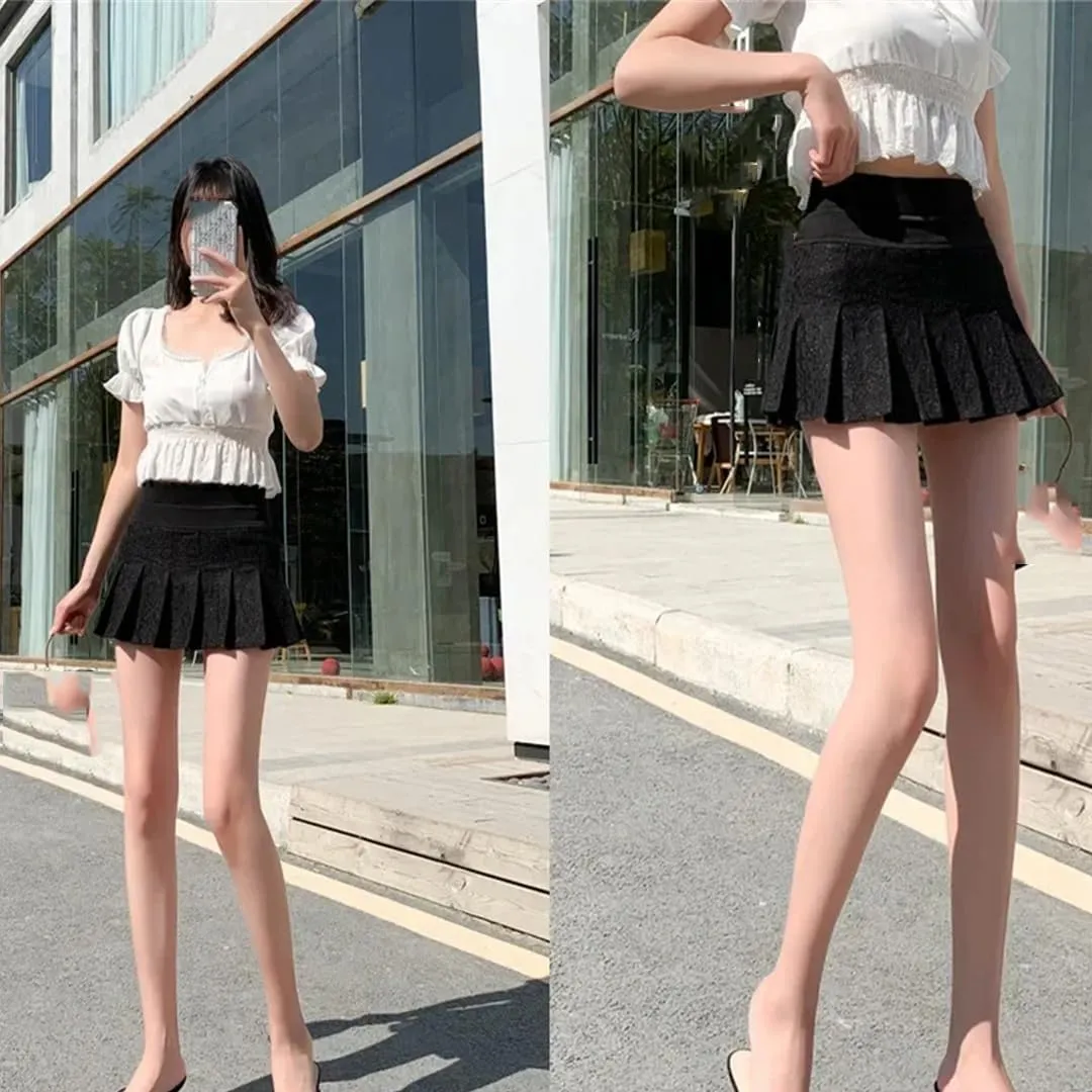 Women Summer High Waist Mini Skirt Lace Student Fashion Pleated A-Line Skirts