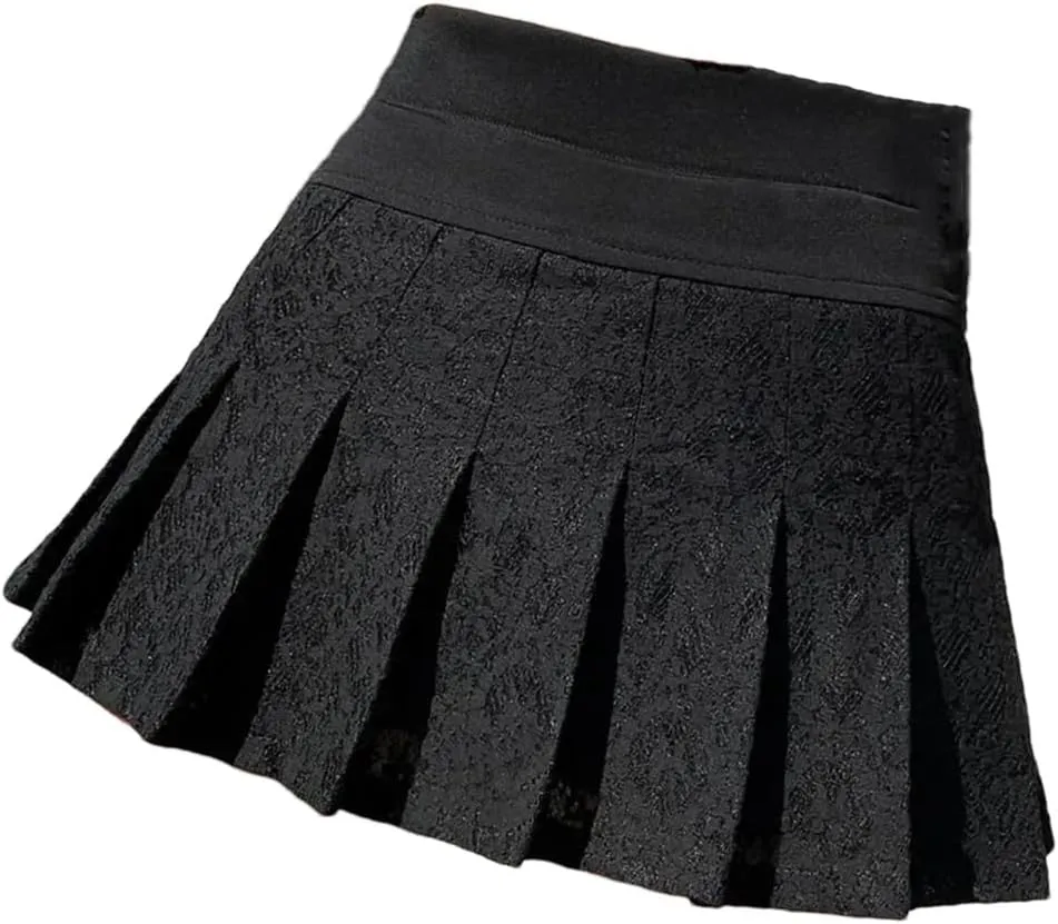 Women Summer High Waist Mini Skirt Lace Student Fashion Pleated A-Line Skirts