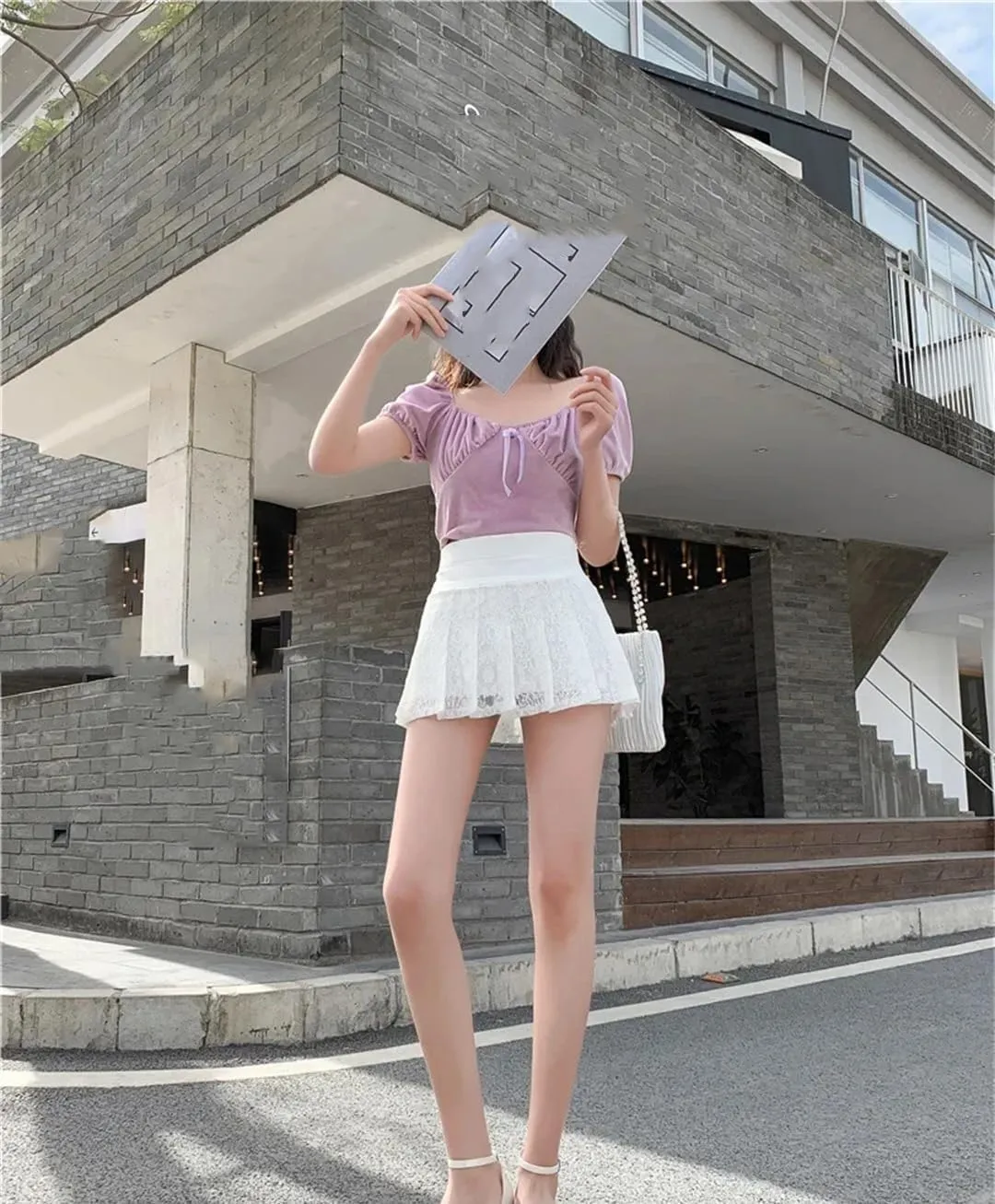 Women Summer High Waist Mini Skirt Lace Student Fashion Pleated A-Line Skirts