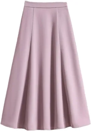 Women Summer High Waist Solid Color A Line Casual Mid Calf Straight Skirt