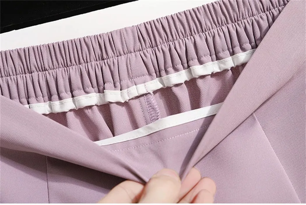 Women Summer High Waist Solid Color A Line Casual Mid Calf Straight Skirt