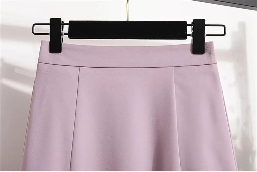 Women Summer High Waist Solid Color A Line Casual Mid Calf Straight Skirt