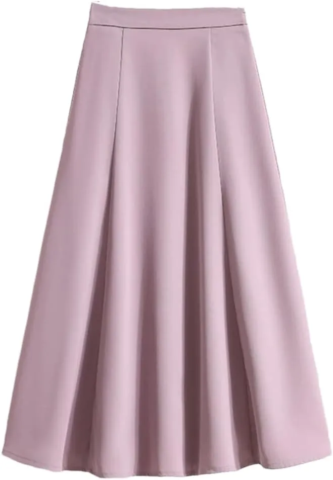 Women Summer High Waist Solid Color A Line Casual Mid Calf Straight Skirt