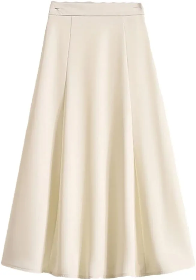 Women Summer High Waist Solid Color A Line Casual Mid Calf Straight Skirt