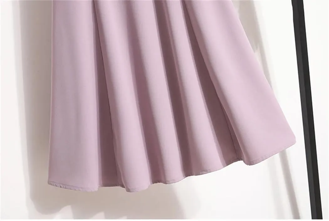 Women Summer High Waist Solid Color A Line Casual Mid Calf Straight Skirt