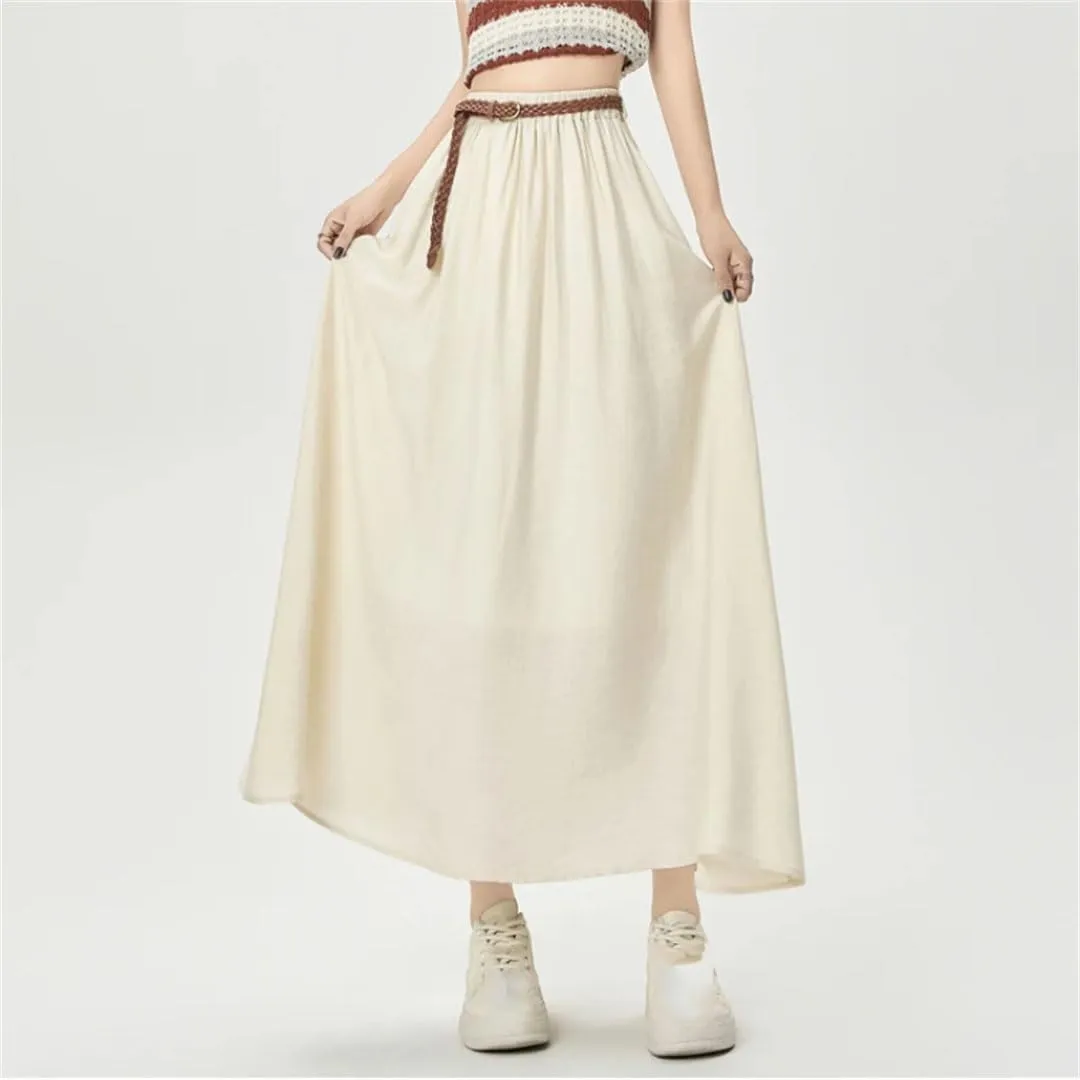 Women Summer Midi Umbrella Skirt for High Waist Solid Casual Loose A-Line Long Skirts
