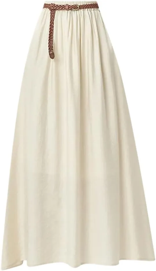 Women Summer Midi Umbrella Skirt for High Waist Solid Casual Loose A-Line Long Skirts