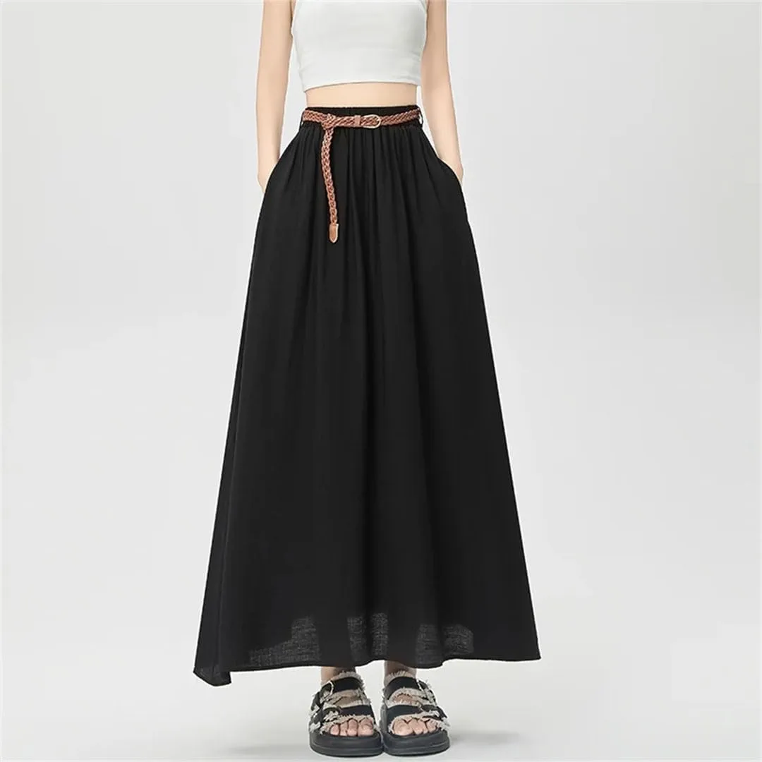 Women Summer Midi Umbrella Skirt for High Waist Solid Casual Loose A-Line Long Skirts