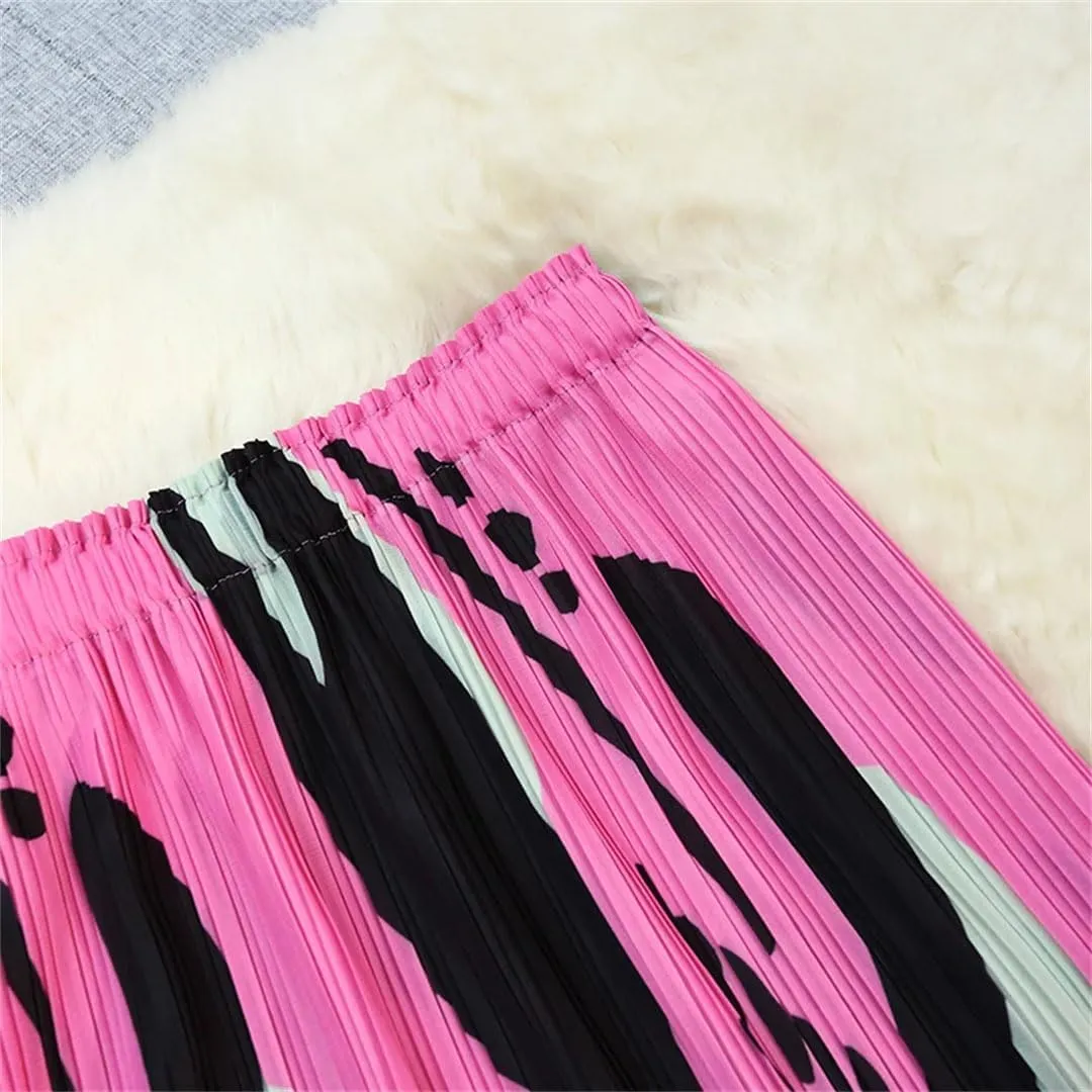 Women Summer Pleated Floral Skirts for High Waist Casual Loose Beach Midi Skirts
