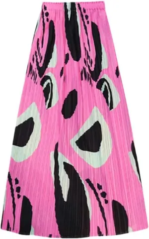 Women Summer Pleated Floral Skirts for High Waist Casual Loose Beach Midi Skirts