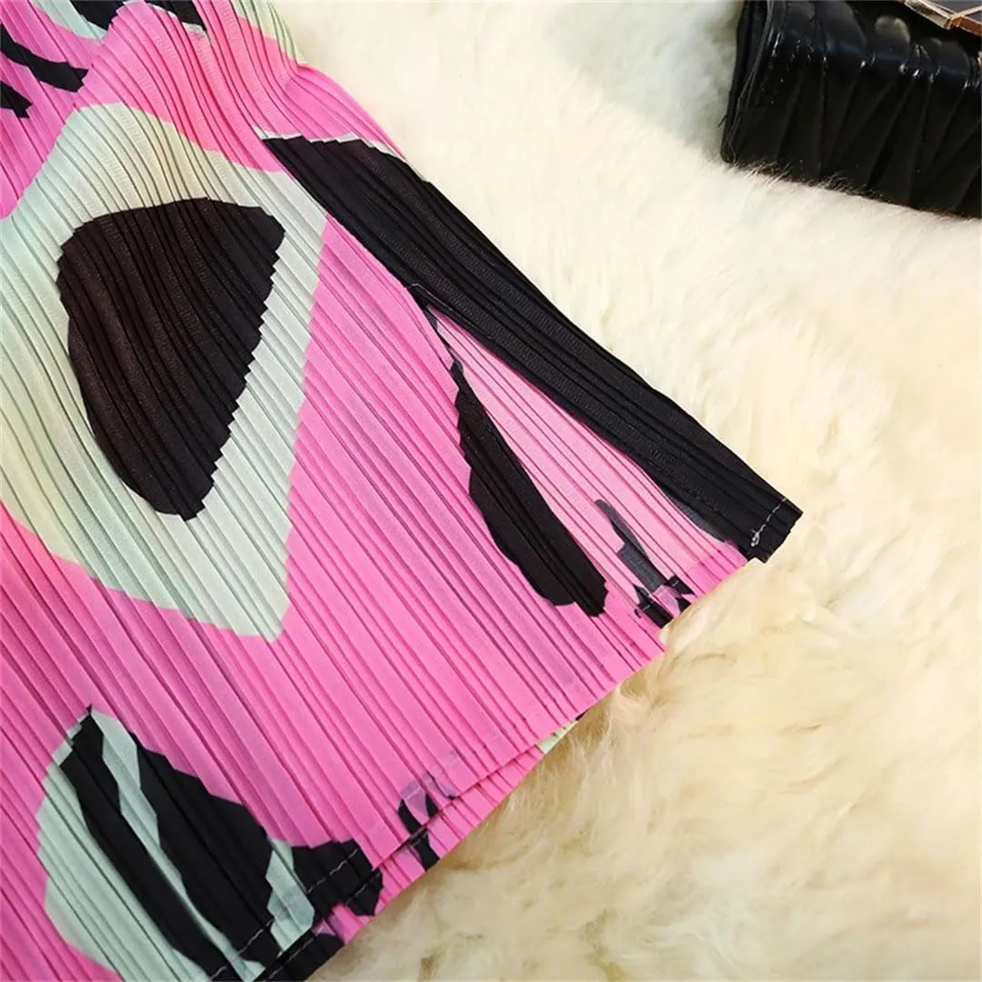 Women Summer Pleated Floral Skirts for High Waist Casual Loose Beach Midi Skirts