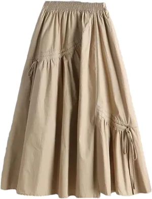 Women Summer Solid Colors Midi Skirts Irregular Loose Office Lady Basic A-Line High Waist Skirt