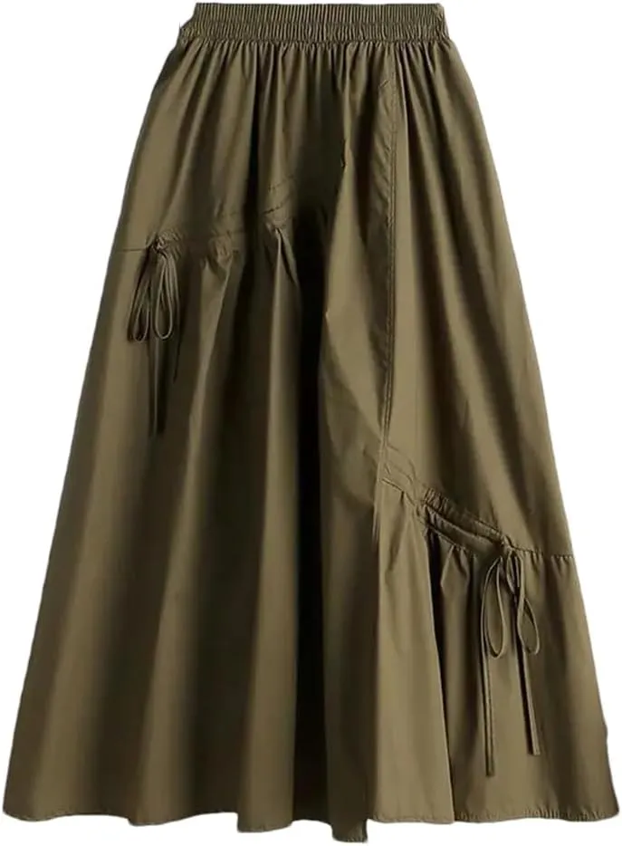 Women Summer Solid Colors Midi Skirts Irregular Loose Office Lady Basic A-Line High Waist Skirt