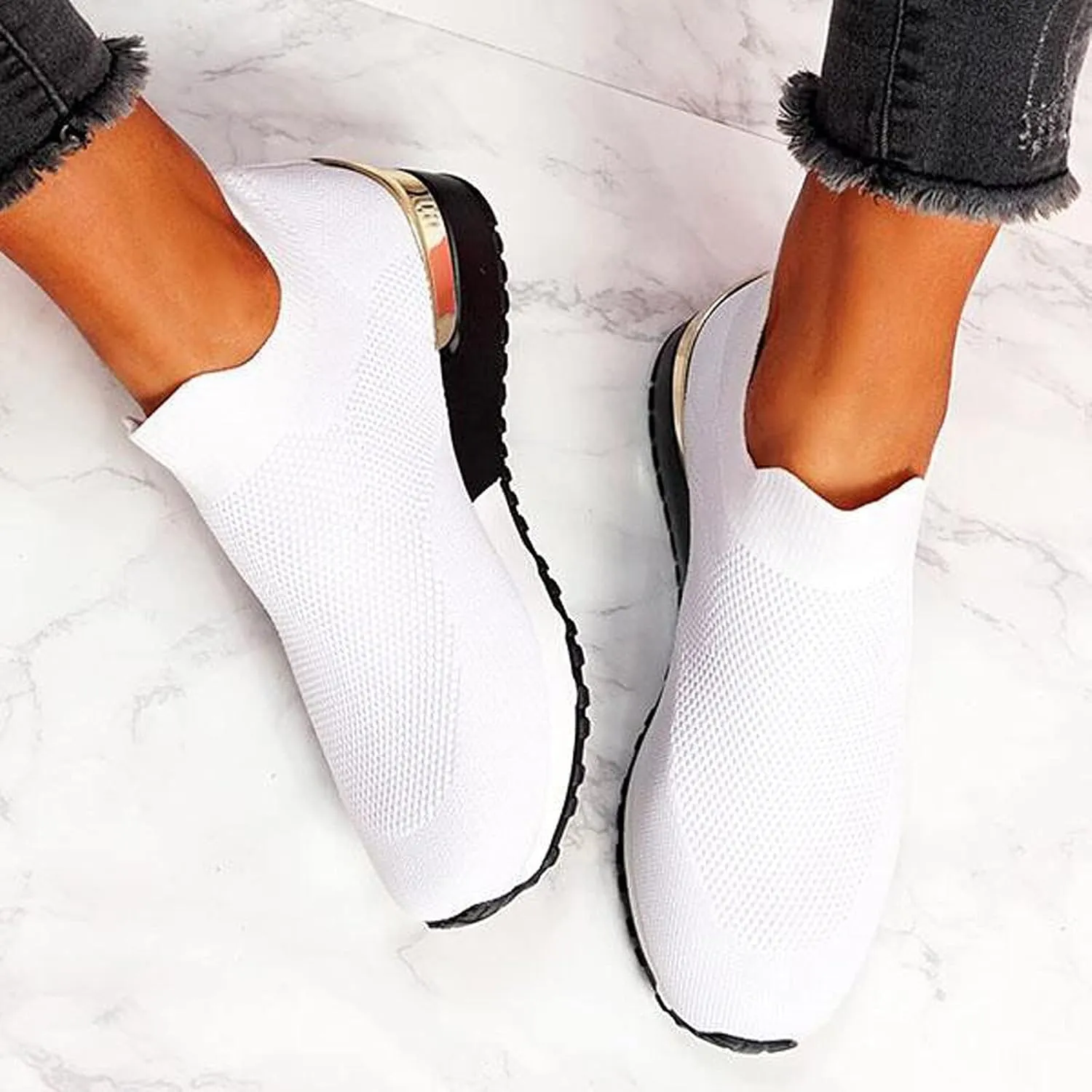Women Woven Sneakers Comfortable Lightweight Breathable Casual Sneakers with Arch Support Mesh Slip On Walking Shoes