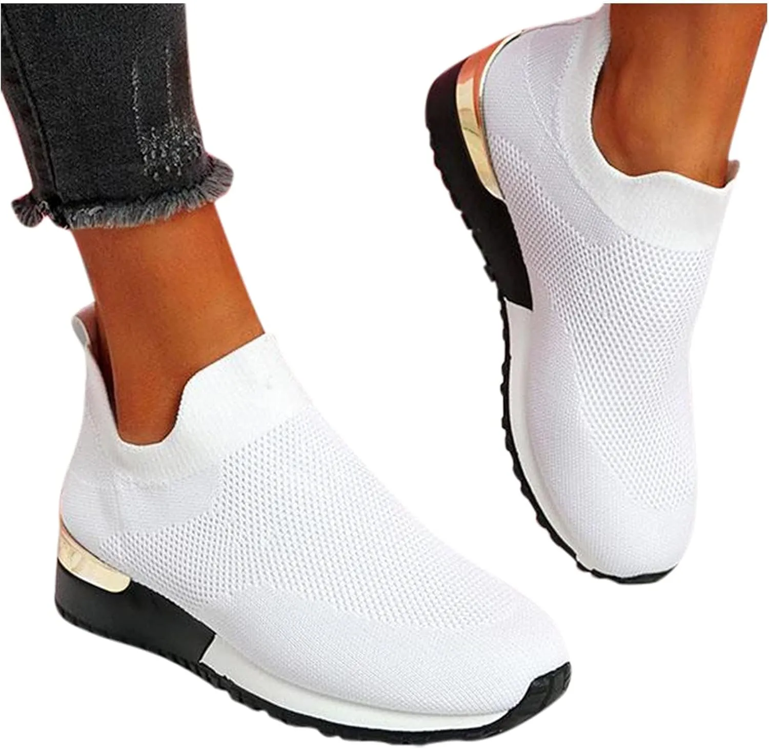 Women Woven Sneakers Comfortable Lightweight Breathable Casual Sneakers with Arch Support Mesh Slip On Walking Shoes