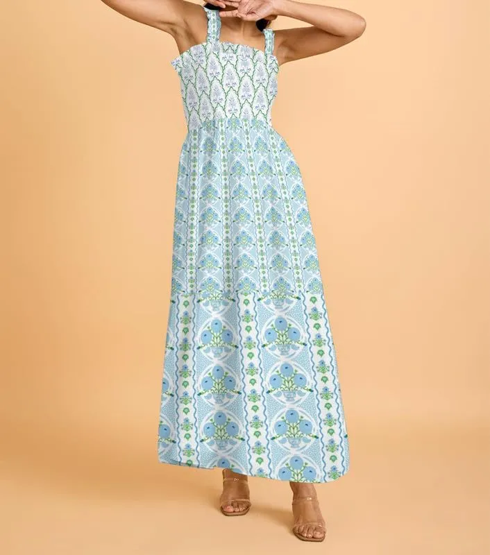 Women Y2K Patchwork Floral Maxi Dress Tie Shoulder Smocked A Line Flowy Long Dress Boho Ruffle Beach Sundress